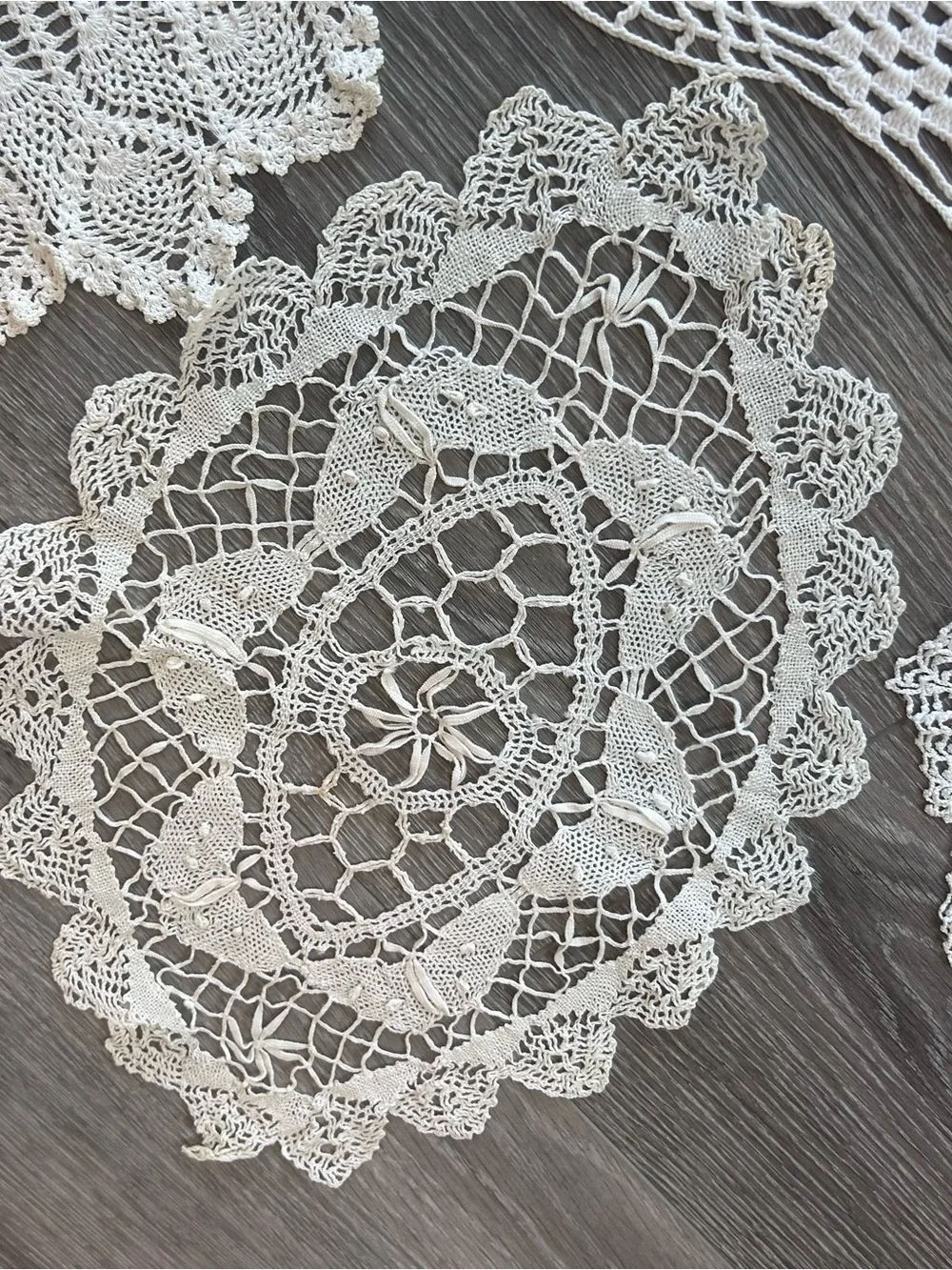 Handmade White Crochet Doily Set - Elegant Table Accents